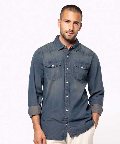Men's long-sleeved denim shirt
