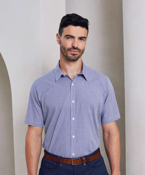 Microcheck (Gingham) short sleeve cotton shirt