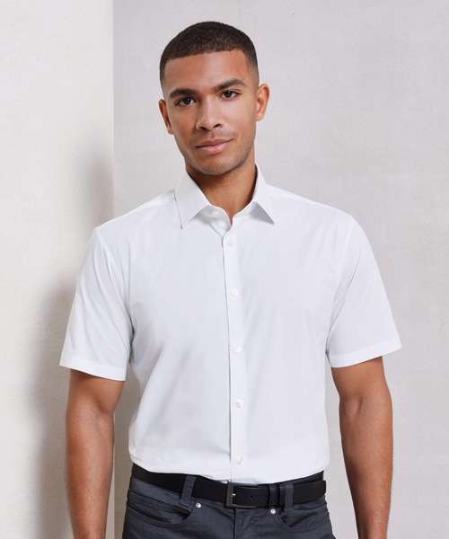 Stretch fit cotton poplin short sleeve shirt